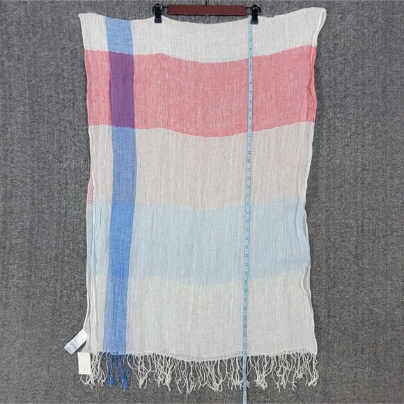 Gap Scarf Womens Red Off White Blue Colorblock 100% Linen Fringed Wrap 78x27 NEW - Picture 4 of 10